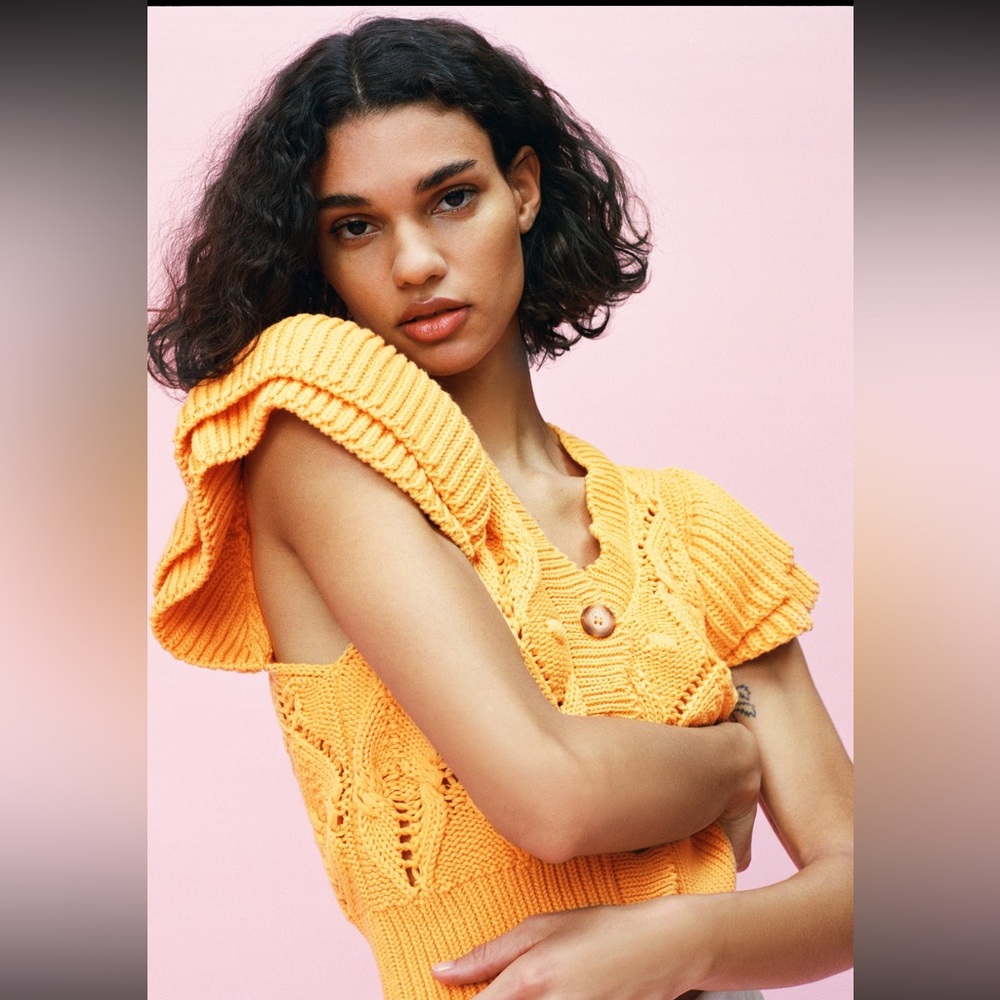 Ruffled knit top orange small